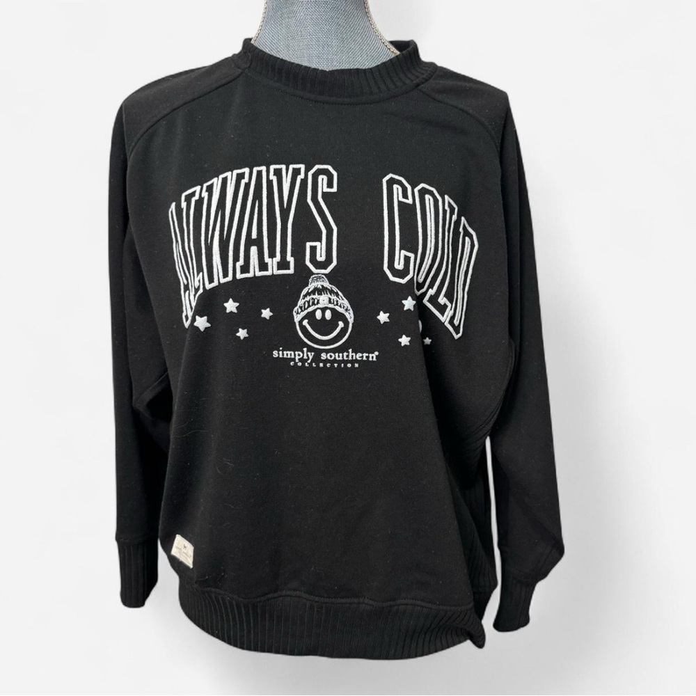 Simply Southern S Black Crewneck Pullover Always Cold Oversized Comfort Long - Picture 2 of 8